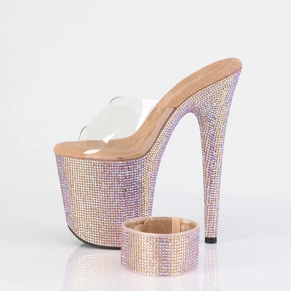rózsaarany platformos papucs extrém magas sarokkal oldalnézetből - BEJEWELED-812RS