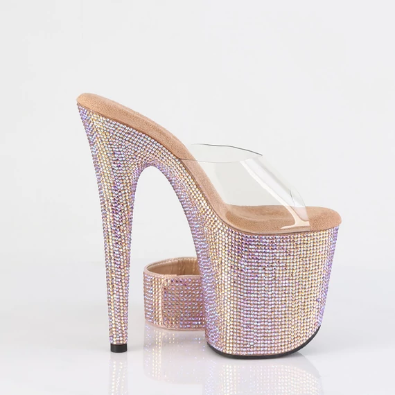rózsaarany strasszköves papucs bokapánttal magass sarokkal - BEJEWELED-812RS