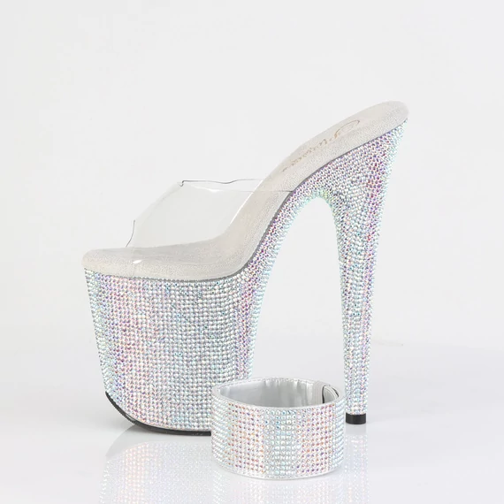 ezüst platformos papucs extrém magas sarokkal oldalnézetből - BEJEWELED-812RS