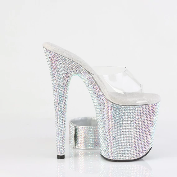 ezüst strasszköves papucs bokapánttal magass sarokkal - BEJEWELED-812RS